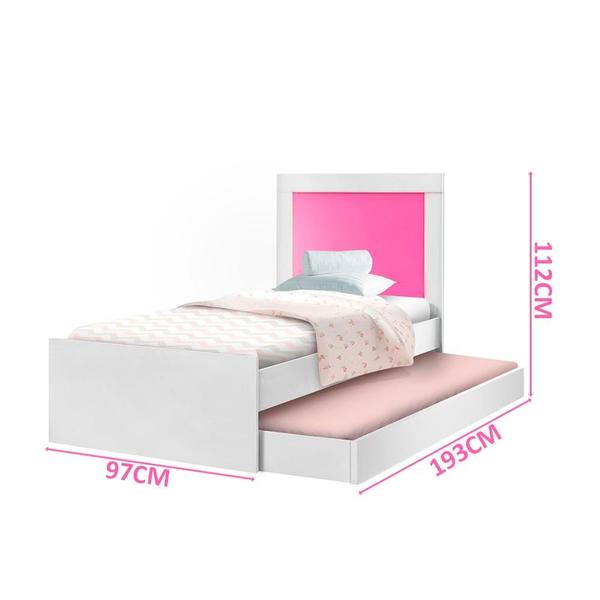 Imagem de Bicama De Solteiro 100% MDF Branco Rosa Laura Shop JM