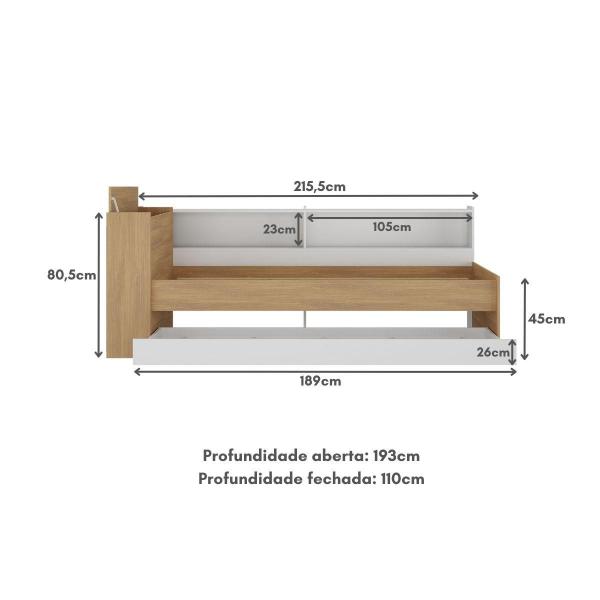 Imagem de Bicama de Solteiro para Colchão 188 x 78cm com Baú e Prateleira Multimóveis MP4256