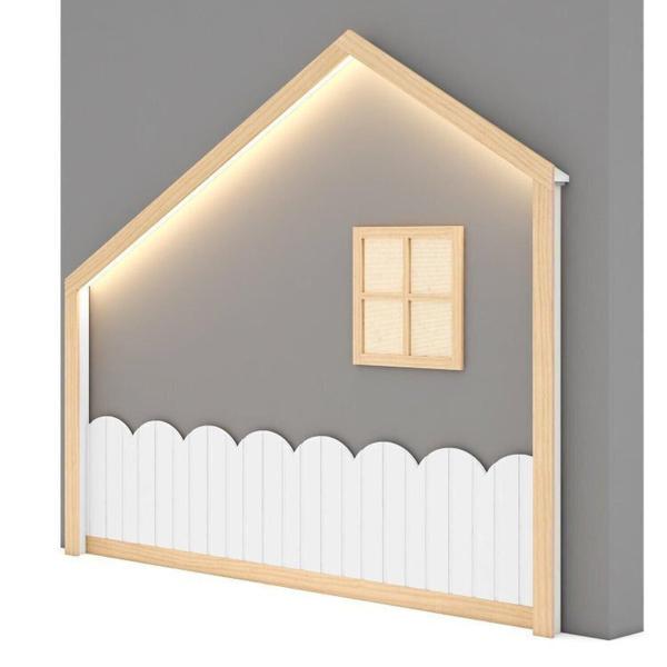 Imagem de Bicama Garden com Grade e Moldura Infantil com Led Casinha Dream Decor Casatema Branco/Natural