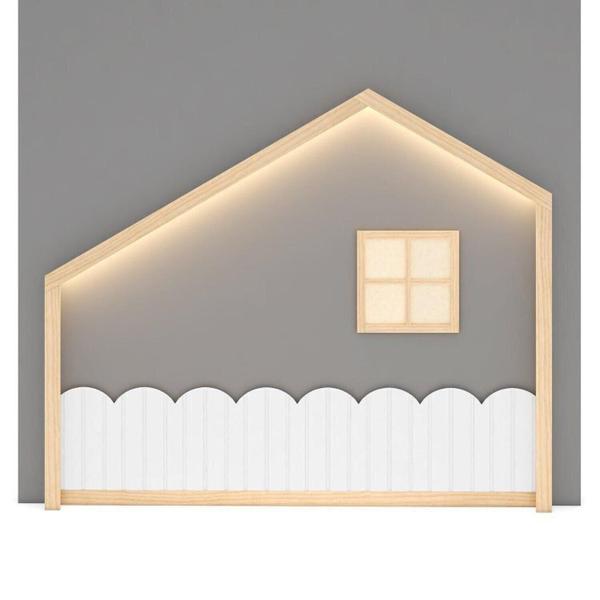 Imagem de Bicama Garden com Grade e Moldura Infantil com Led Casinha Dream Decor Casatema Branco/Natural