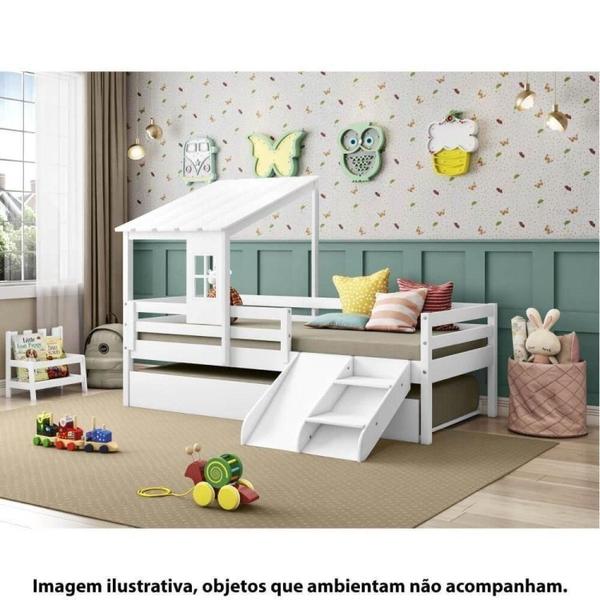 Imagem de Bicama Infantil Prime com Telhado II e Kit Escadinha Branco - Casatema