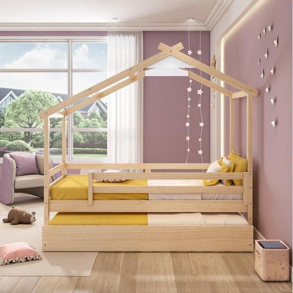 Imagem de Bicama Infantil Prime House com Telhado V Casatema Branco/Natural