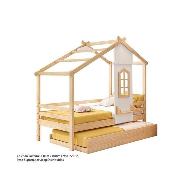 Imagem de Bicama Infantil Prime House com Telhado V e Janelinha Casatema Branco/Natural