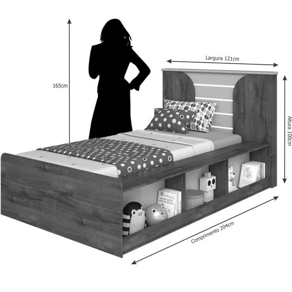 Imagem de Bicama Infantil Solteiro Bibox 100% MDF 3 Nichos Café/Off White Yumi Cimol