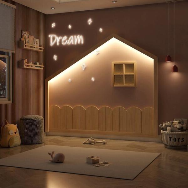 Imagem de Bicama Infantil Solteiro Prime com Grade de Proteção,moldura Decorativa com Led Dream Decor Casatema