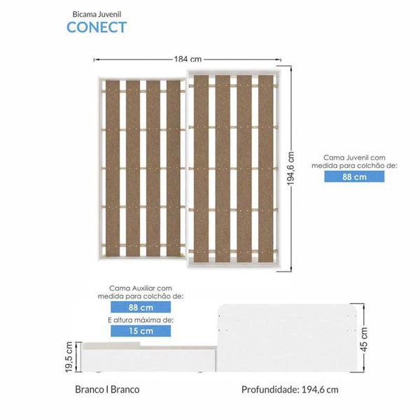 Imagem de Bicama Juvenil New Conect com Auxiliar Branco - Santos Andirá