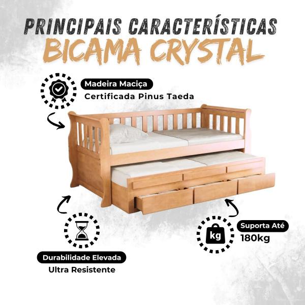 Imagem de Bicama Madeira Maciça Com 3 Gavetas Crystal Cor Mel