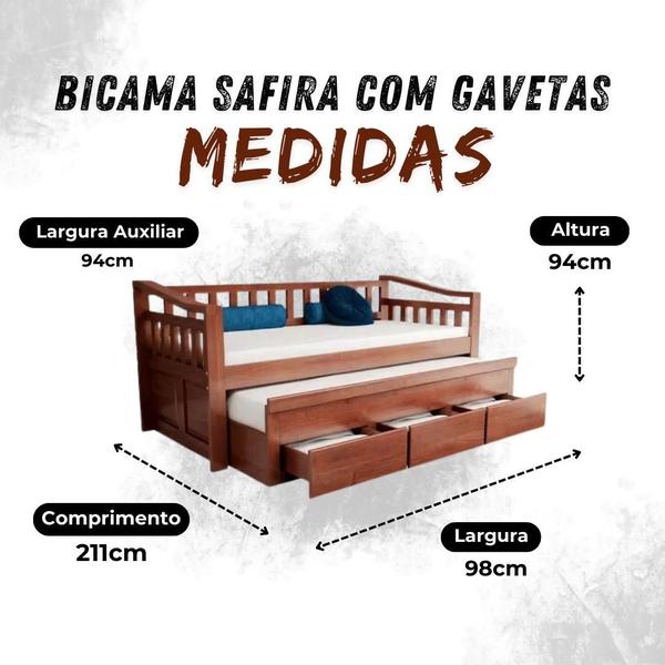 Imagem de Bicama Madeira Maciça Com 3 Gavetas Safira Cor Avelã