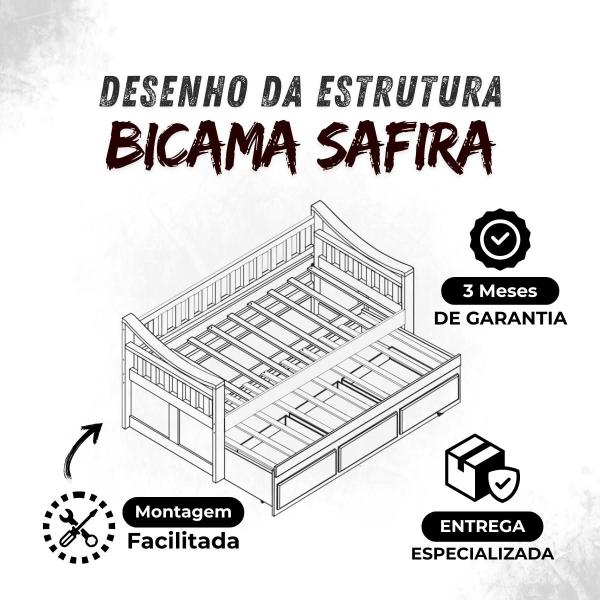 Imagem de Bicama Madeira Maciça Com 3 Gavetas Safira Cor Castanho