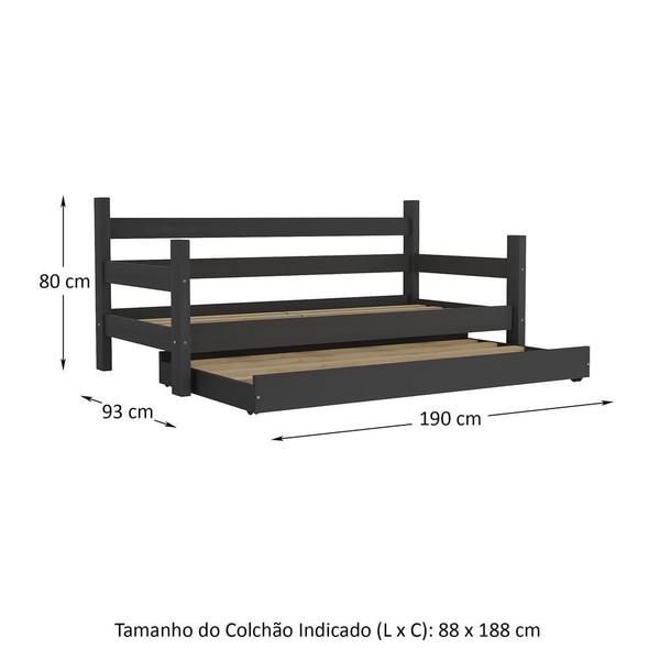 Imagem de Bicama Madeira Maciça para Colchão 78/88 x 188cm Paris Multimóveis CR4139 Preta