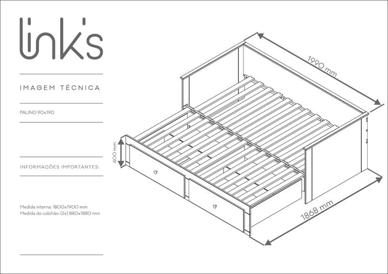 Imagem de Bicama Palino 90x190cm em Madeira Maciça