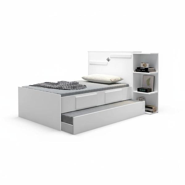 Bicama Solteiro com Baú, 2 Gavetas e Cama Auxiliar Iris Branco - J&A Móveis