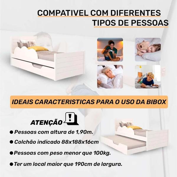 Imagem de Bicama Solteiro Elza Branco com proteção lateral e cama auxiliar - 100% MDF