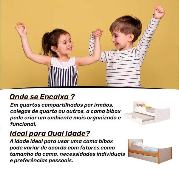 Imagem de Bicama Solteiro Elza Nature/Off White com proteção lateral e cama auxiliar - 100% MDF