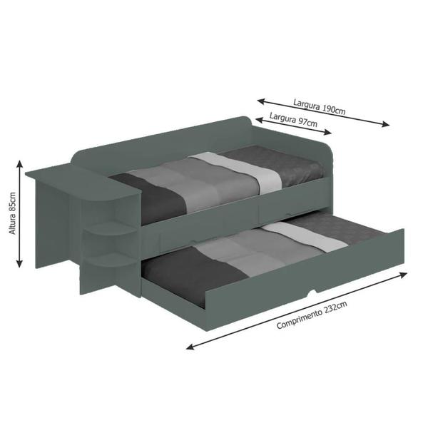 Imagem de Bicama Solteiro Helena Grafite com escrivaninha prateleiras e cama auxiliar - 100% MDF