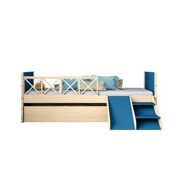 Imagem de Bicama Solteiro Infantil Garden com Kit Escadinha Casatema Azul/Natural