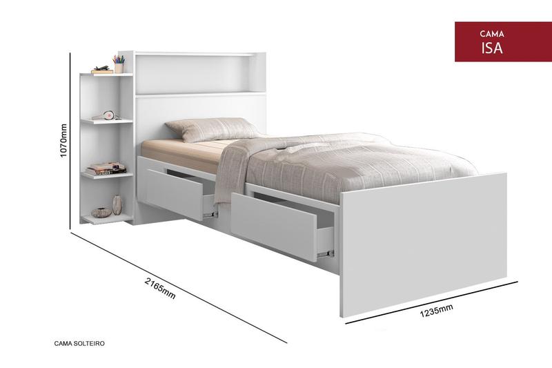 Imagem de bicama solteiro isa cama com gaveta bau e prateleira mdf estilo moderno