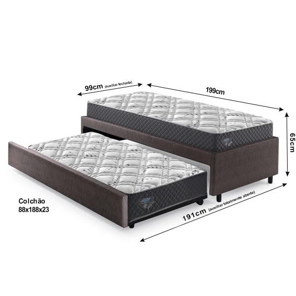 Bicama Solteiro Marrom com Dois Colchões Adapto Mola Ensacada 88x188 - Cama inHouse Imagem de Bicama Solteiro Marrom com Dois Colchões Adapto Mola Ensacada 88x188