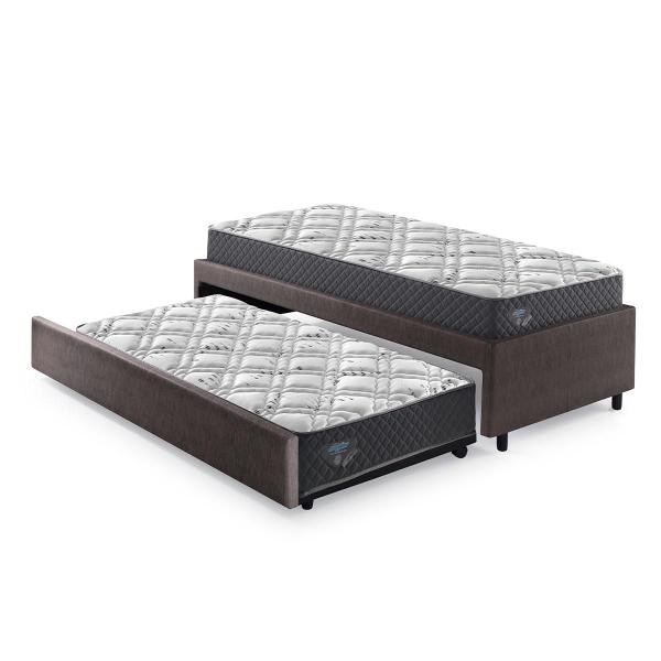 Bicama Solteiro Marrom com Dois Colchões Adapto Mola Ensacada 88x188 - Cama inHouse Imagem de Bicama Solteiro Marrom com Dois Colchões Adapto Mola Ensacada 88x188