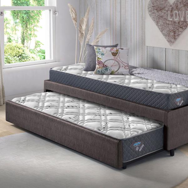 Bicama Solteiro Marrom com Dois Colchões Adapto Mola Ensacada 88x188 - Cama inHouse Imagem de Bicama Solteiro Marrom com Dois Colchões Adapto Mola Ensacada 88x188