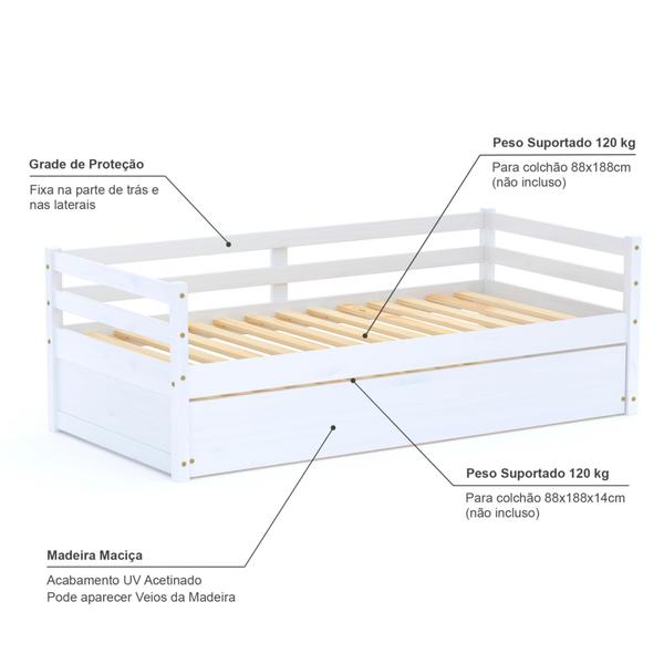 Imagem de Bicama Solteiro Slim Madeira Maciça Branco Housin