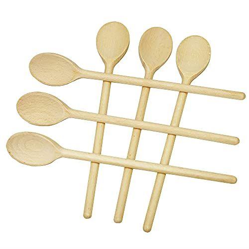 BICB Colheres de Madeira Oval para Cozinhar, Pacote de 6 (12 Polegadas De Comprimento) Panelas Naturais Sólidas beechwood para agitação, mistura, degustação, servindo alimentos, artesanato, - Resistente, durável, extra-força Imagem de BICB Colheres de Madeira Oval para Cozinhar, Pacote de 6 (12 Polegadas De Comprimento) Panelas Naturais Sólidas beechwood para agitação, mistura, degustação, servindo alimentos, artesanato, - Resistente, durável, extra-força