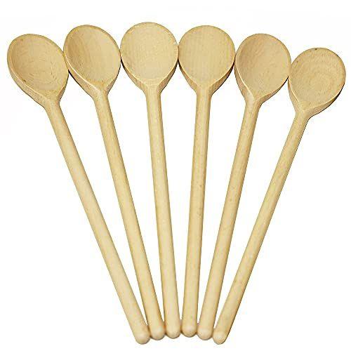BICB Colheres de Madeira Oval para Cozinhar, Pacote de 6 (12 Polegadas De Comprimento) Panelas Naturais Sólidas beechwood para agitação, mistura, degustação, servindo alimentos, artesanato, - Resistente, durável, extra-força Imagem de BICB Colheres de Madeira Oval para Cozinhar, Pacote de 6 (12 Polegadas De Comprimento) Panelas Naturais Sólidas beechwood para agitação, mistura, degustação, servindo alimentos, artesanato, - Resistente, durável, extra-força