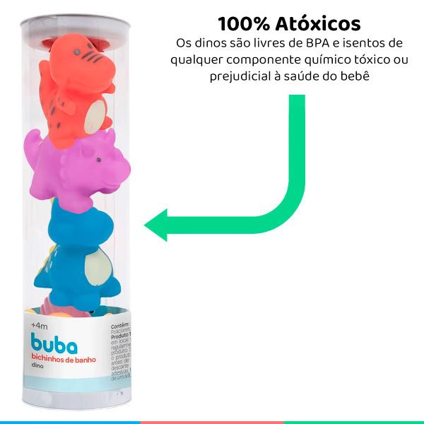 Imagem de Bichinhos de Banho Infantil Para Bebê +3 Meses Com 4 Dinossauros Esguicham Água Coloridos Buba