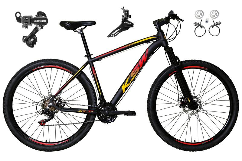 Imagem de Bicicleta 29 Ksw Xlt Cambio Shimano 24v Freio Hidráulico Garfo Suspensão - Preto/Vermelho/Amarelo