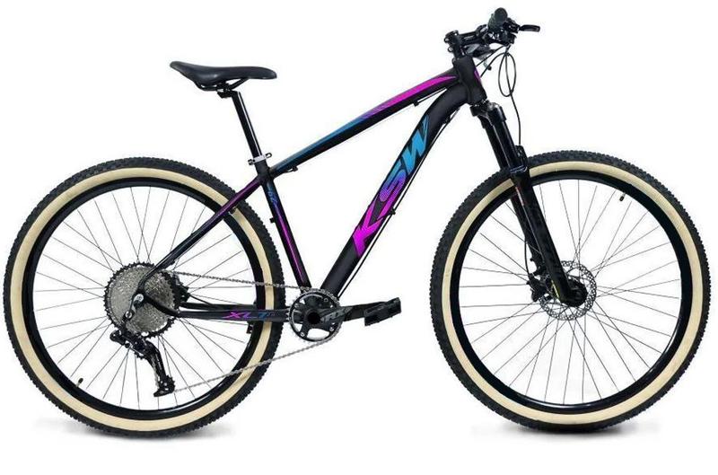 Imagem de Bicicleta 29 Ksw Xlt Garfo Trava 11v Hidráulica 1x11 Garfo com Trava no Ombro  Pneu com Faixa Bege - Preto/Pink/Azul