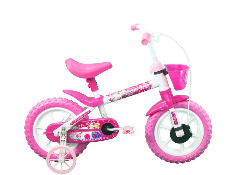 Bicicleta Aro 12 Infantil Track Bikes Arco Iris W Branco e Fucsia com Rodinhas e Cesta Bicicleta Aro 12 Infantil Track Bikes Arco Iris W Branco e Fucsia com Rodinhas e Cesta