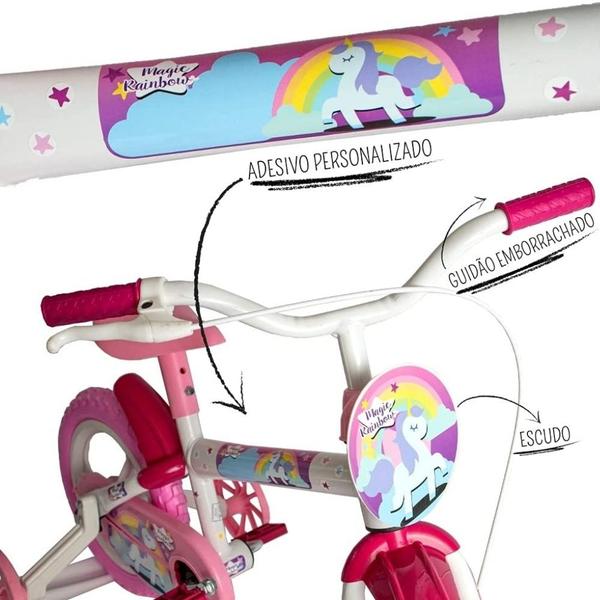 Imagem de Bicicleta Aro 12 Menina Unicornio 3 a 5 anos Rosa Lilas 21kg