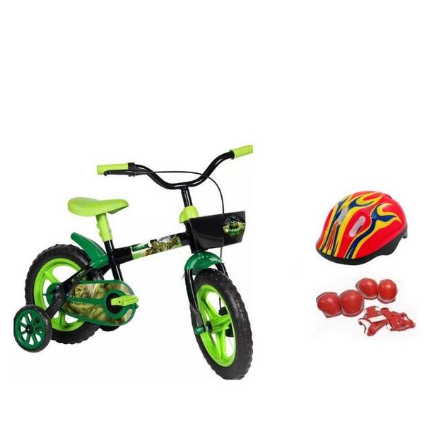 Imagem de Bicicleta Aro 12 Menino Rodinha Hulkcom Capacete E Proteo