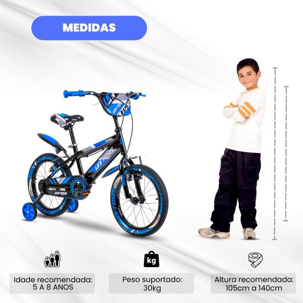 Imagem de Bicicleta Aro 16 Infantil Masculina Pro Aventura Azul Com Rodinhas 