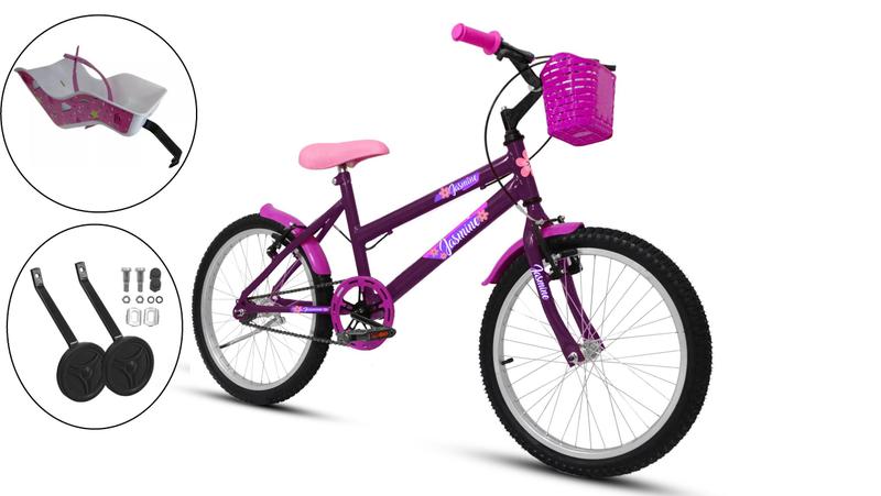 Imagem de Bicicleta Aro 20 Feminina Infantil De 6 A 13 Anos com Roda de Apoio e Cadeirinha Boneca 