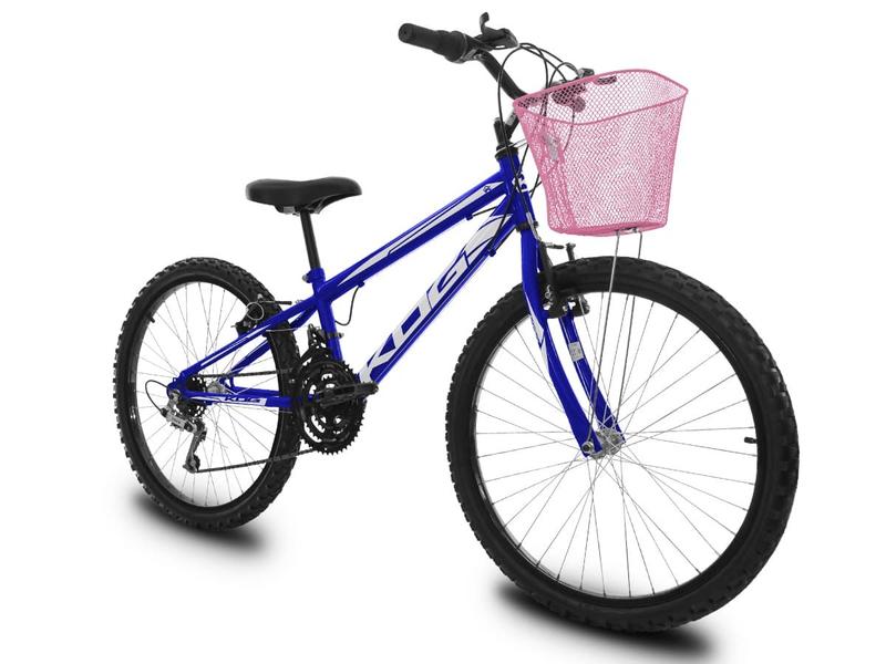 Imagem de Bicicleta Aro 24 Infantil Feminina 18 Marchas KOG Azul Signos Branco