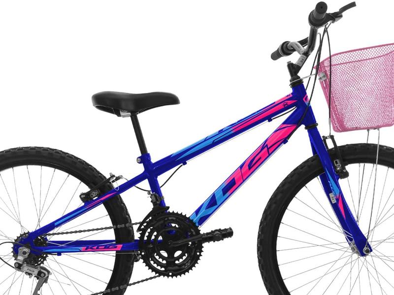 Imagem de Bicicleta Aro 24 Infantil para Meninas 18 Marchas KOG Azul Signos e Rosa