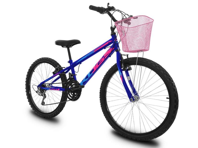 Imagem de Bicicleta Aro 24 Infantil para Meninas 18 Marchas KOG Azul Signos e Rosa