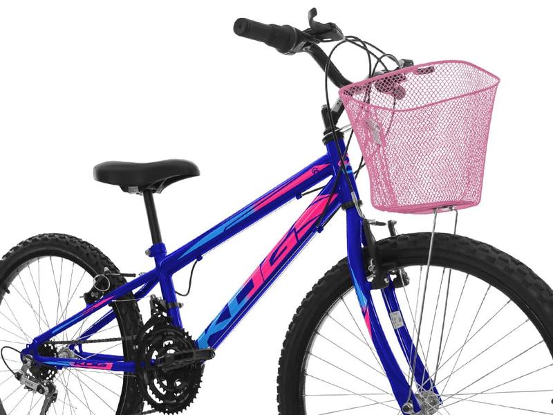 Imagem de Bicicleta Aro 24 Infantil para Meninas 18 Marchas KOG Azul Signos e Rosa