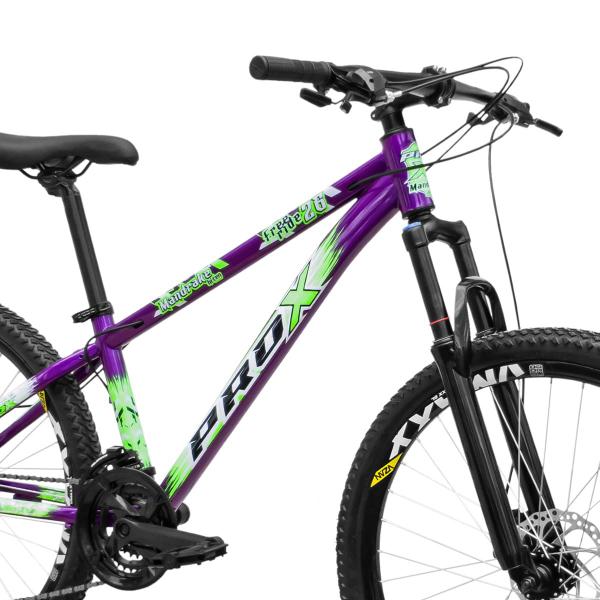 Imagem de Bicicleta aro 26 Freeride PRO X Mandrake Hiten 21 Velocidades Freio a Disco Aros Vmaxx Laranja Adesivo Azul e Amarelo