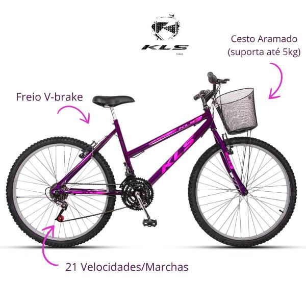 Imagem de Bicicleta Aro 26 Kls Sport Freio V-Brake Mtb 21 Marchas Feminina