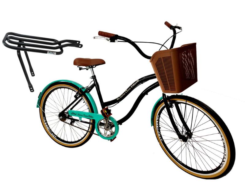 Imagem de Bicicleta Aro 26 Retrô  Cesta Reforçada Bagageiro Preto Vrde