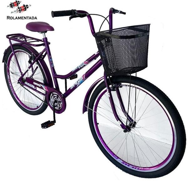 Imagem de Bicicleta Aro 26 Rolamentada Urbana Retro C/ Cestinha Rodas  Aluminio Aero Reforçado