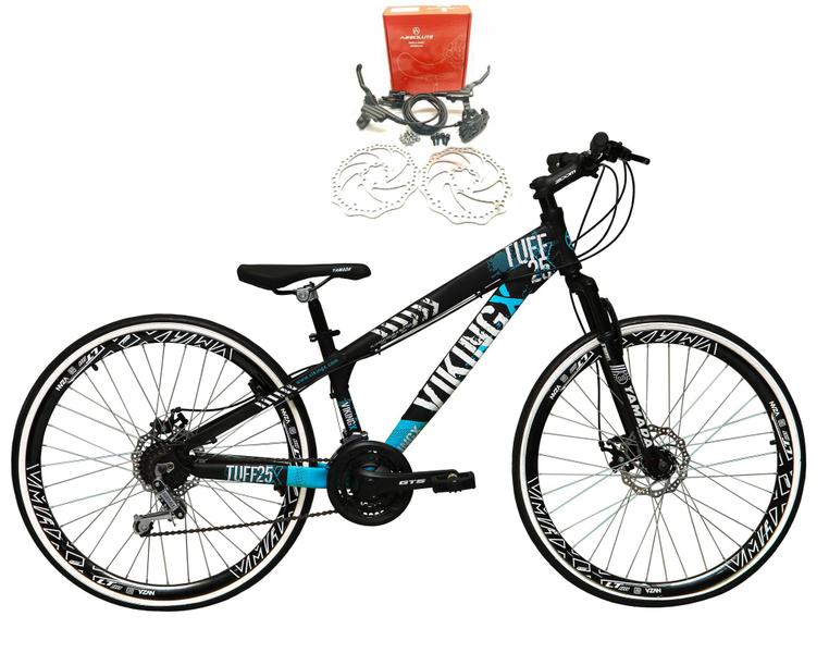 Imagem de Bicicleta Aro 26 Vikingx Tuff 21v Alumínio Freio Hidráulico a Disco Aros Vmaxx Pretos - Preto/Azul