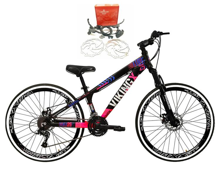 Imagem de Bicicleta Aro 26 Vikingx Tuff Preto/Rosa 21v Alumínio Freio Hidráulico a Disco Aros Vmaxx Preto