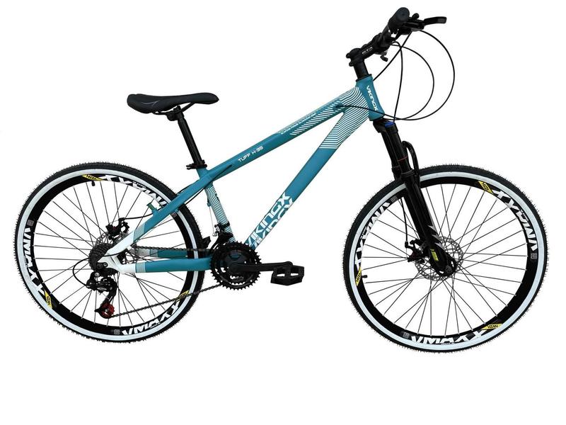 Imagem de Bicicleta Aro 26 Vikingx Tuff X-35 Azul Tiffany 21v Câmbios Shimano Tz Freios Hidráulicos (óleo) Freeride Dh Freio a Disco Aros Vmaxx Brancos