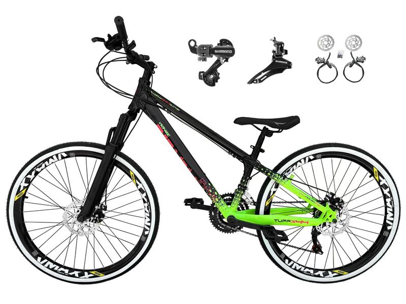 Imagem de Bicicleta Aro 26 Vikingx Tuff X44 Preto/Verde 21v Câmbios Shimano Tz Freios Hidráulicos Aros Vmaxx Pretos