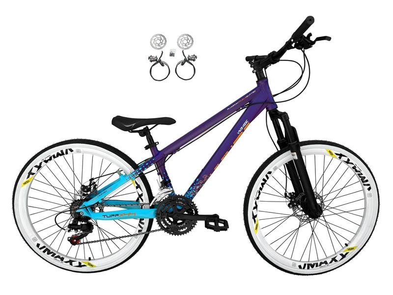 Imagem de Bicicleta Aro 26 Vikingx Tuff X44 Roxo/Azul 21v Freios a Disco Hidráulicos(óleo) Aros Vmaxx Brancos