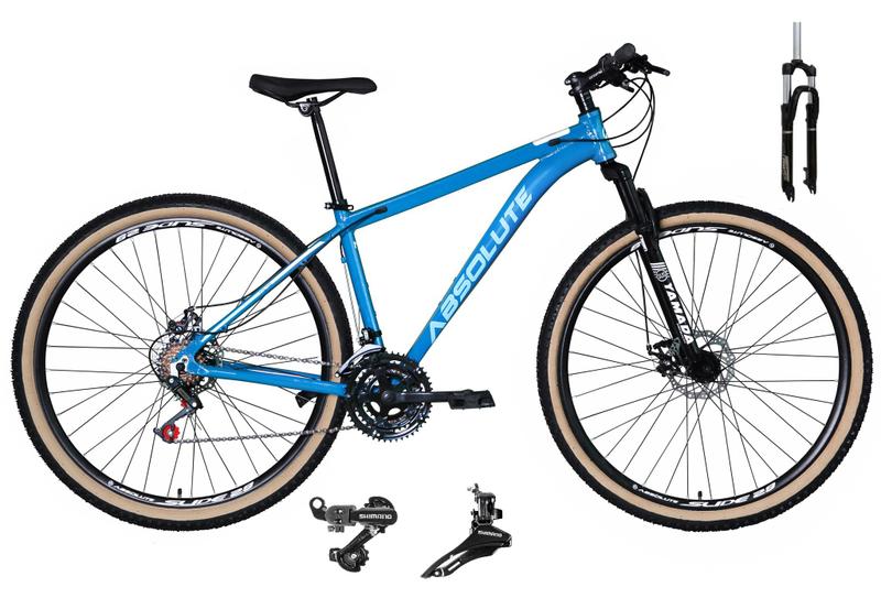 Imagem de Bicicleta Aro 29 Absolute Nero 4 Alumínio 24v Câmbios Shimano Garfo com Trava no Ombro Pneu com Faixa Bege - Azul