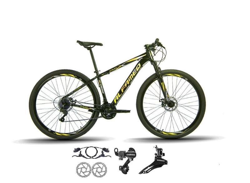 Imagem de Bicicleta Aro 29 Alfameq AFX 21v Alumínio Câmbios Shimano Freio Disco Hidráulico Garfo Suspensão - Preto/Amarelo